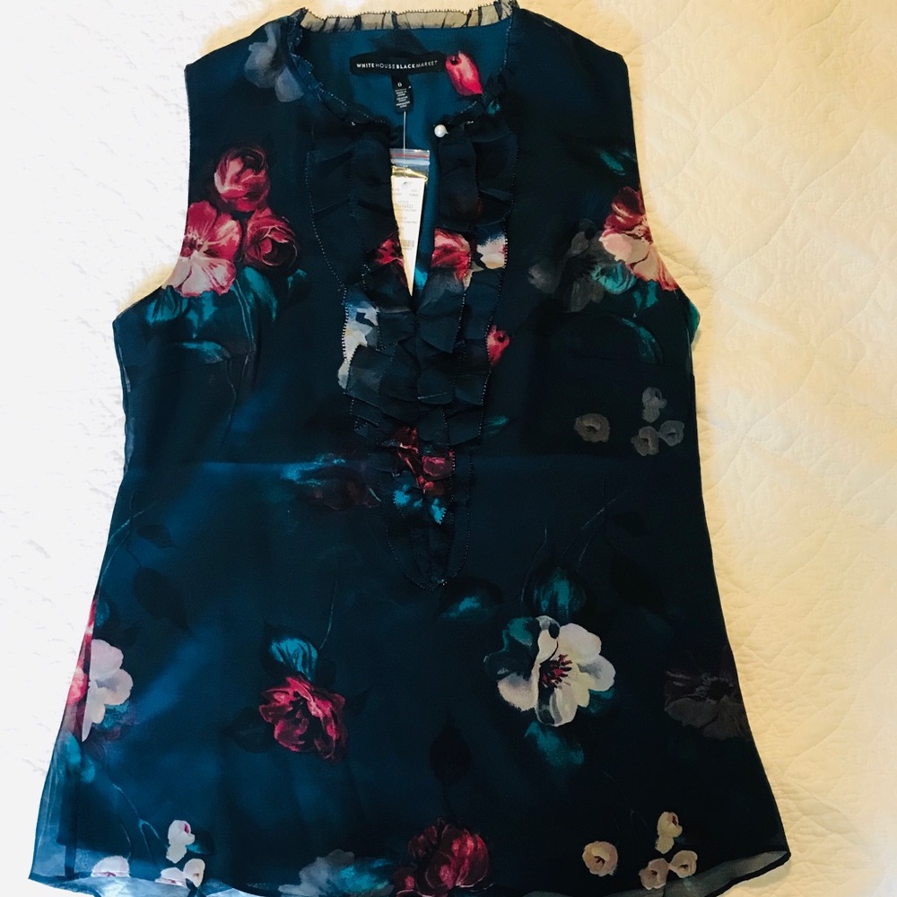 White House Black Market navy floral blouse